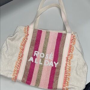 Source Unknown Rosé All Day Beaded Large Tote - Pink and Cream